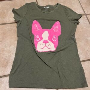 Girls youth Cat&Jack Green T-Shirt with Pink Boston terrier frenchie Graphic